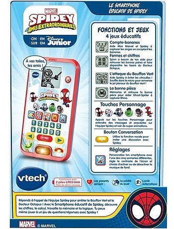 Vtech - spidey - le smartphone éducatif de spidey - enfant - rouge - mixte - 3 ans - pile