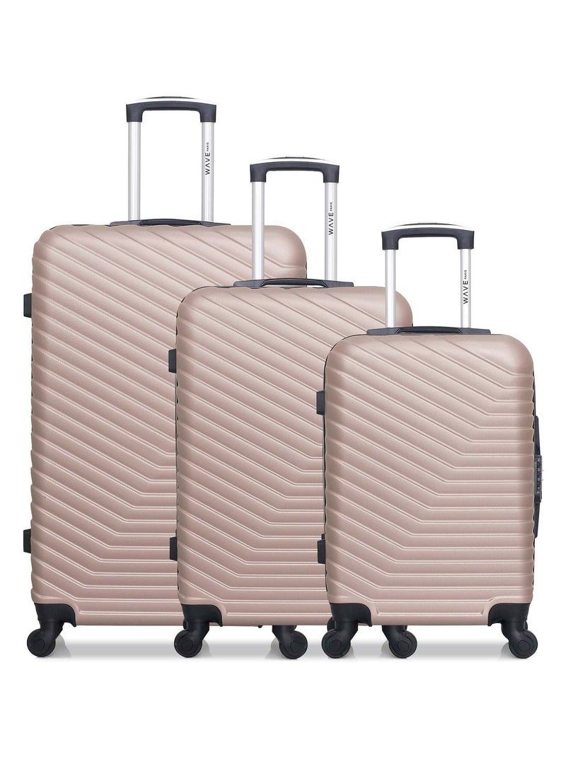 WAVE PARIS - Lot de 3 - Valise grand format, valise weekend et valise cabine LENA Rose clair - Kiabi