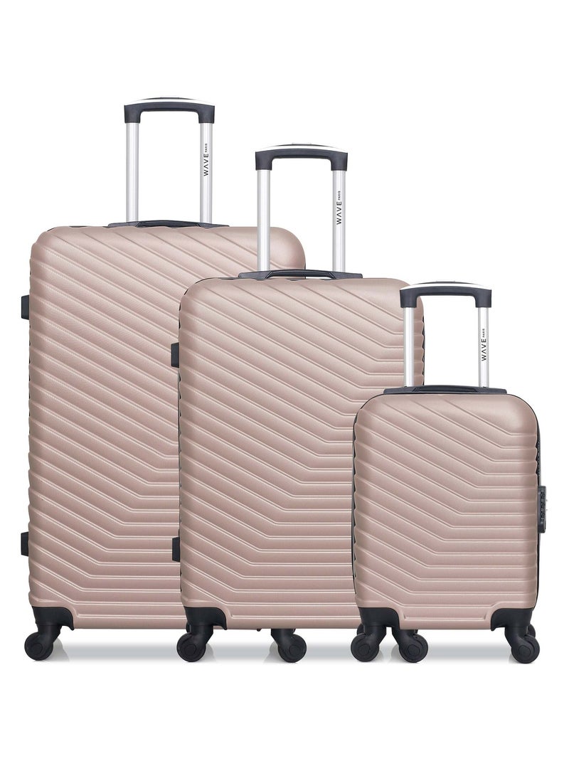 WAVE PARIS - Lot de 3 - Valise Grand format, valise weekend et valise cabine XXS LENA Rose clair - Kiabi