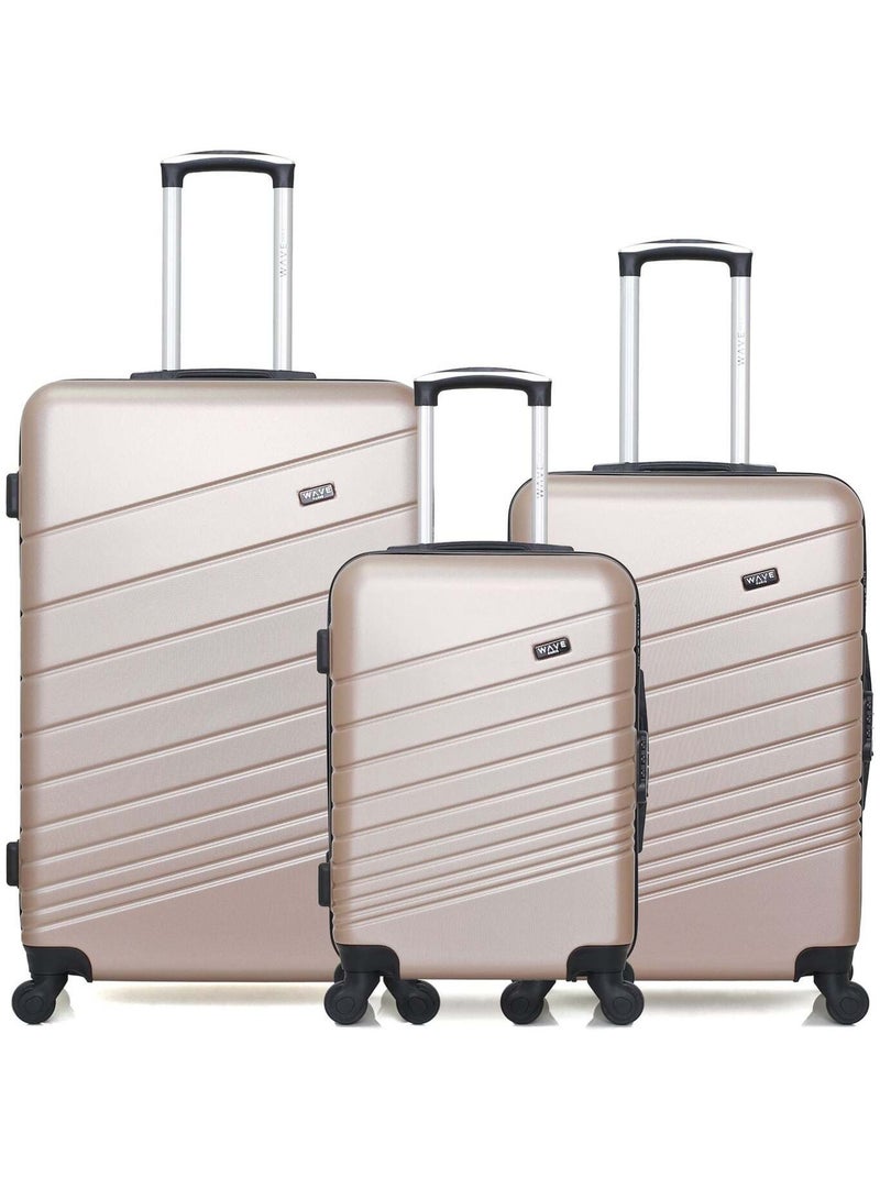 WAVE PARIS - Lot de 3 - Valises grand format, weekend et cabine TIGRE Rose clair - Kiabi