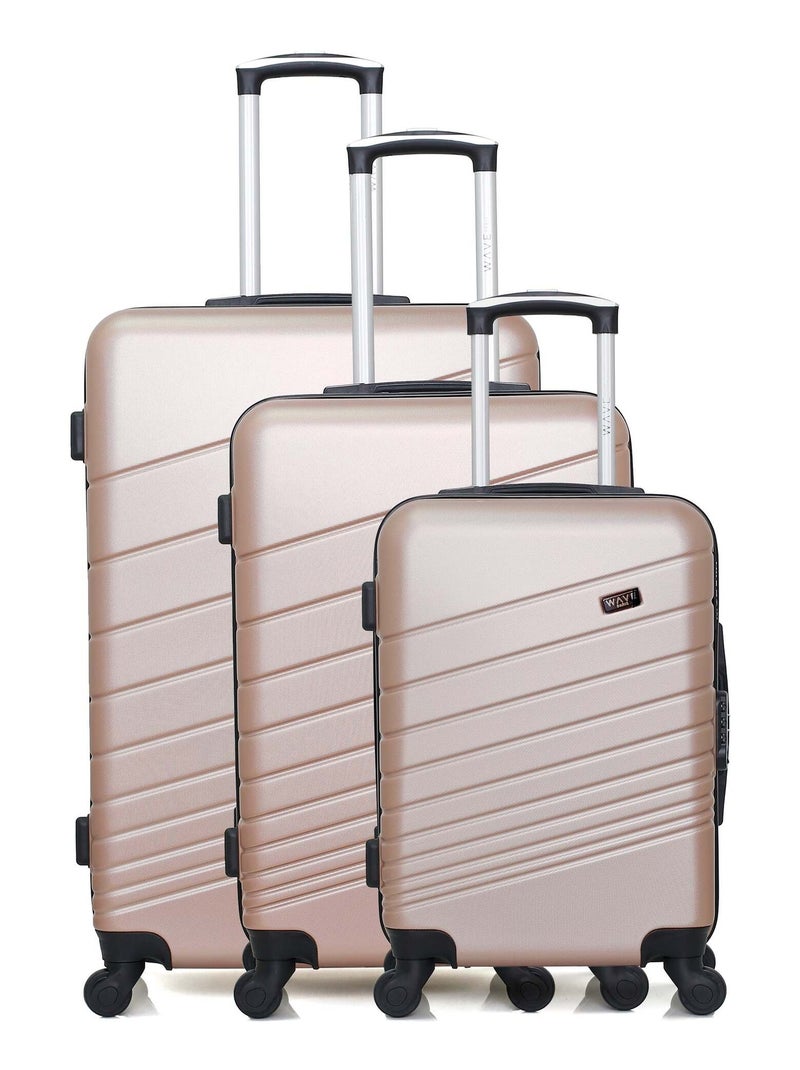WAVE PARIS - Set de 3 Valises TIGRE 75 cm 4 Roues Rose clair - Kiabi