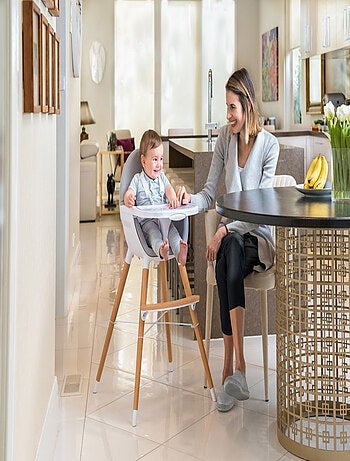 WEBABY - Chaise haute bébé évolutive Blanc et Gris