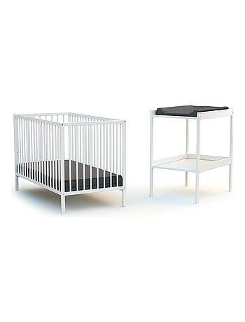 WEBABY - Chambre bébé lit 60x120 et table à langer en bois MILO