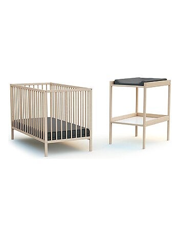 WEBABY - Chambre bébé lit 60x120 et table à langer en bois MILO