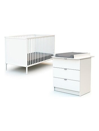 WEBABY - Chambre bébé lit et commode à langer en bois ALBA