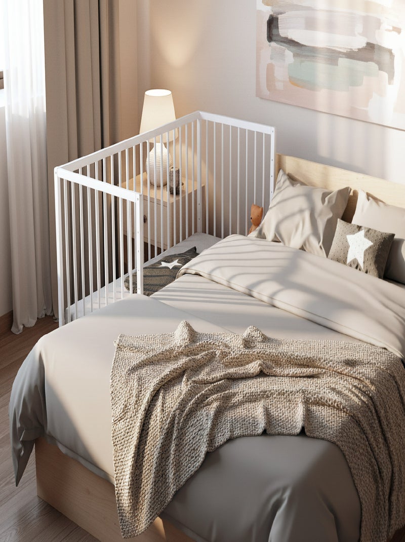 WEBABY - Lit bébé cododo en bois avec roulettes 60 x 120 LIO Blanc - Kiabi