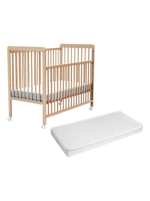 WEBABY - Lit bébé coulissant en bois avec matelas en bois LIVO  60 x 120 cm - Kiabi