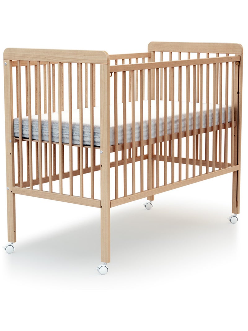 WEBABY - Lit bébé coulissant en bois avec matelas en bois LIVO  60 x 120 cm Beige clair - Kiabi