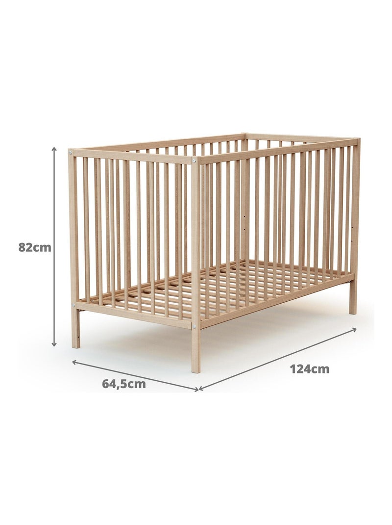 WEBABY - Lit bébé en bois avec matelas Marron noisette - Kiabi
