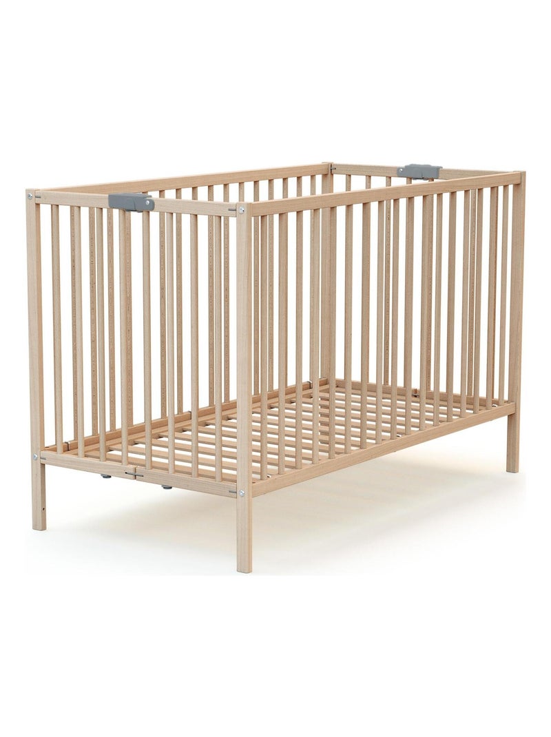 WEBABY - Lit bébé pliant en bois avec matelas 60 x 120 cm FLEX Marron noisette - Kiabi