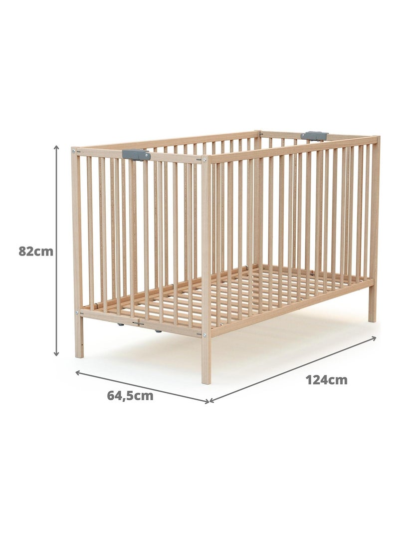 WEBABY - Lit bébé pliant en bois avec matelas 60 x 120 cm FLEX Marron noisette - Kiabi
