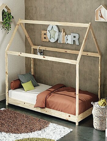 WEBABY - Lit cabane enfant 90 x 190 en bois