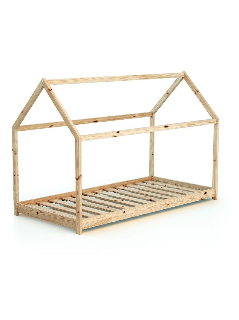 WEBABY - Lit cabane enfant 90 x 190 en bois Beige - Kiabi