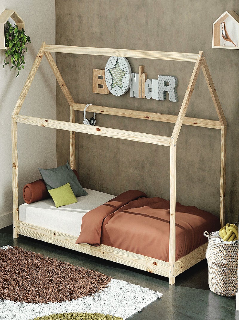 WEBABY - Lit cabane enfant  en bois Beige - Kiabi