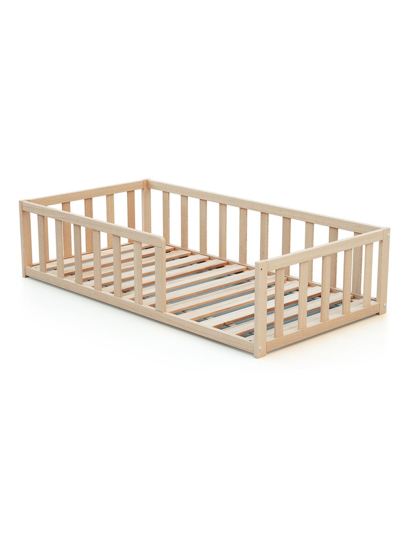WEBABY - Lit enfant au sol en bois 70 x 140 cm KAÏA Marron noisette - Kiabi