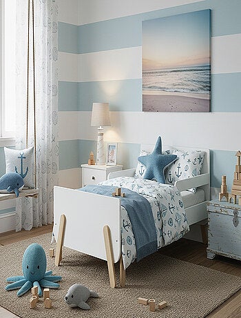 WEBABY - Lit enfant extensible en bois 80x140-165-190 PIRATE - Blanc