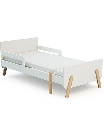 WEBABY - Lit enfant extensible en bois 80x140-165-190 PIRATE avec matelas - Blanc