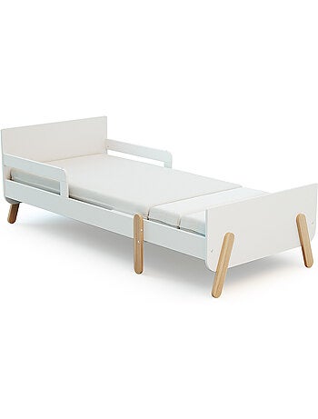 WEBABY - Lit enfant extensible en bois 80x140-165-190 PIRATE avec matelas - Blanc