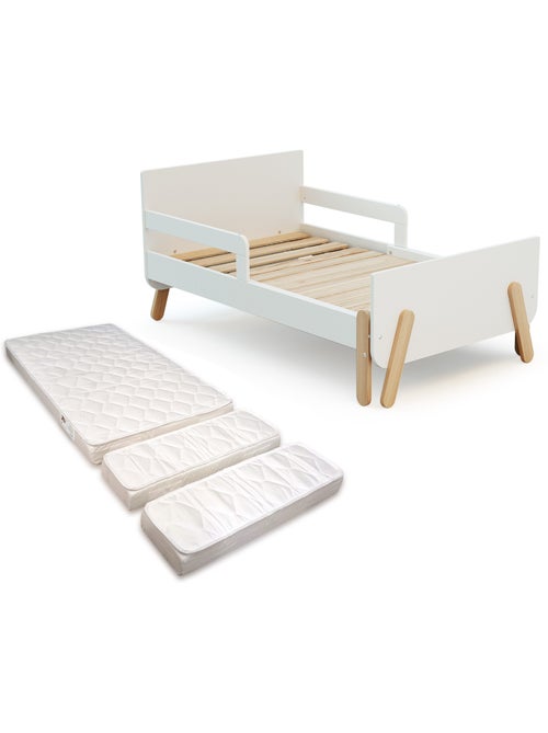 WEBABY - Lit enfant extensible en bois 80x140-165-190 PIRATE avec matelas - Blanc - Kiabi