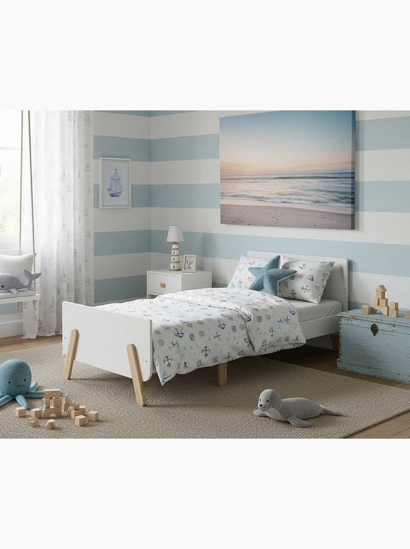 WEBABY - Lit enfant extensible en bois 80x140-165-190 PIRATE avec matelas - Blanc Blanc - Kiabi