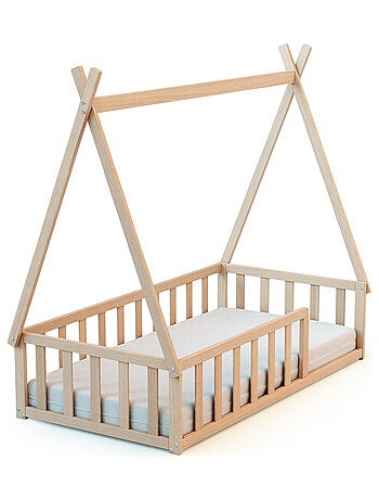 WEBABY - Lit Tipi au sol 70 x 140 en bois KAÏA