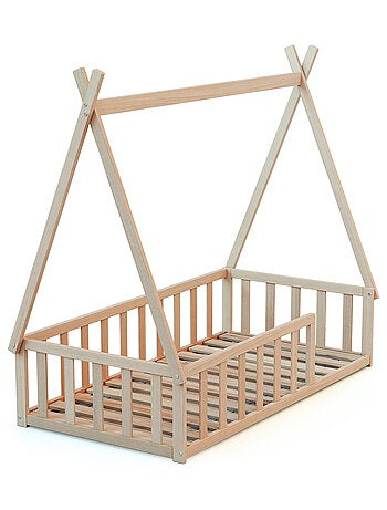 WEBABY - Lit Tipi au sol 70 x 140 en bois KAÏA