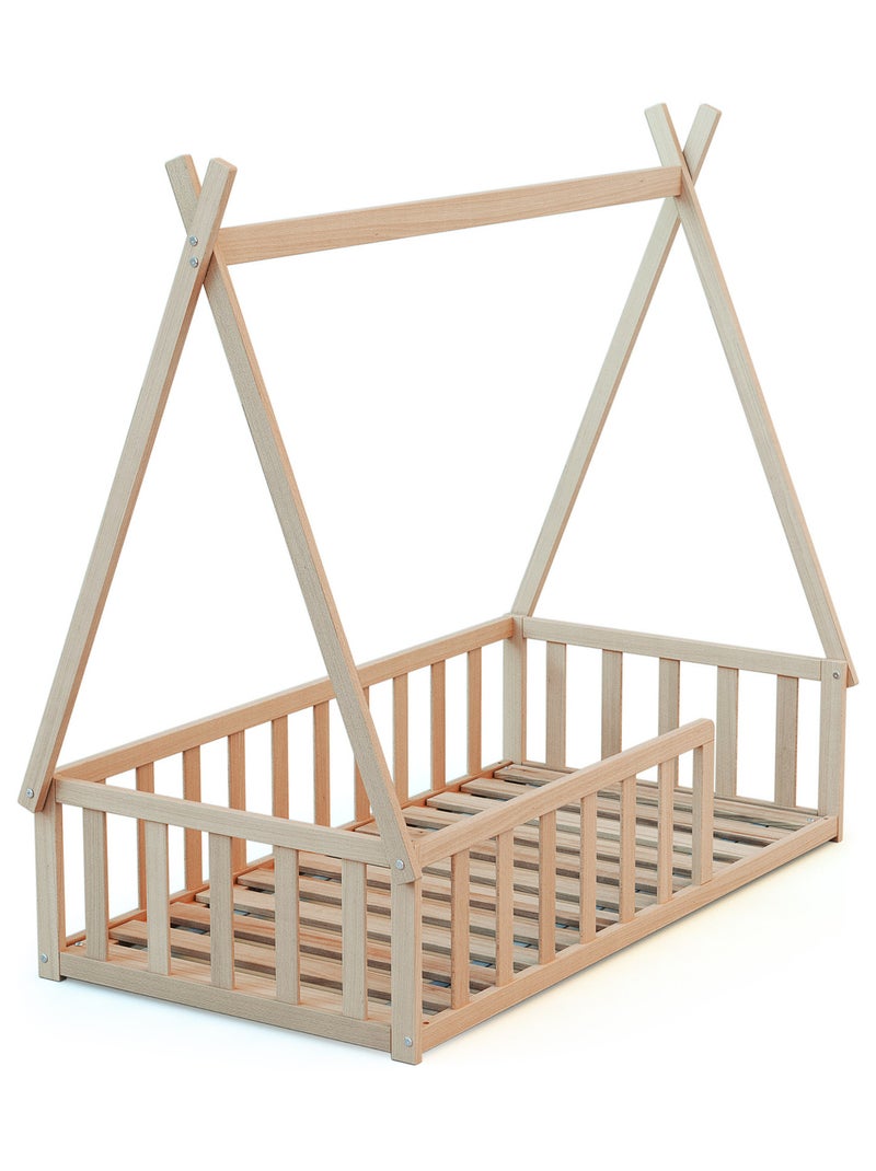 WEBABY - Lit Tipi au sol 70 x 140 en bois KAÏA Marron noisette - Kiabi