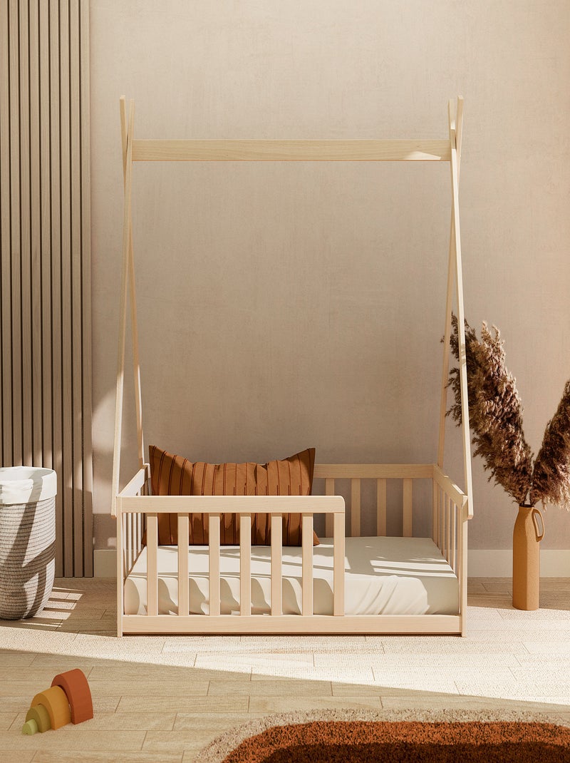 WEBABY - Lit Tipi au sol 70 x 140 en bois KAÏA Marron noisette - Kiabi