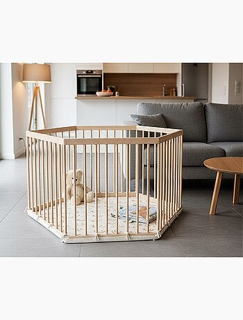 WEBABY - Parc bébé hexagonal en bois ALVEO - 125 x 109 x 65 cm