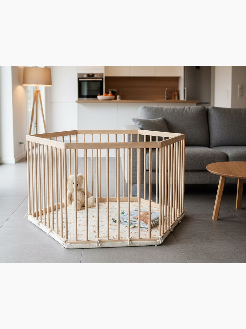 WEBABY - Parc bébé hexagonal en bois ALVEO - 125 x 109 x 65 cm Beige - Kiabi