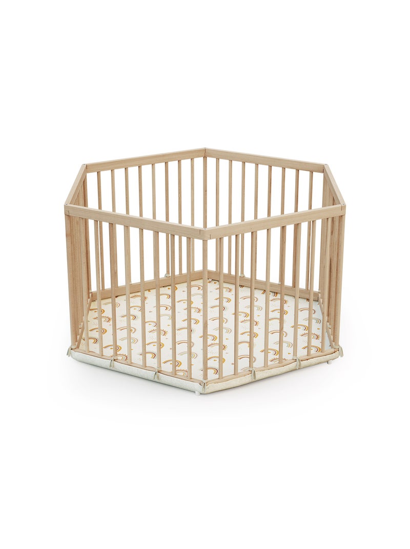 WEBABY - Parc bébé hexagonal en bois ALVEO - 125 x 109 x 65 cm Beige - Kiabi