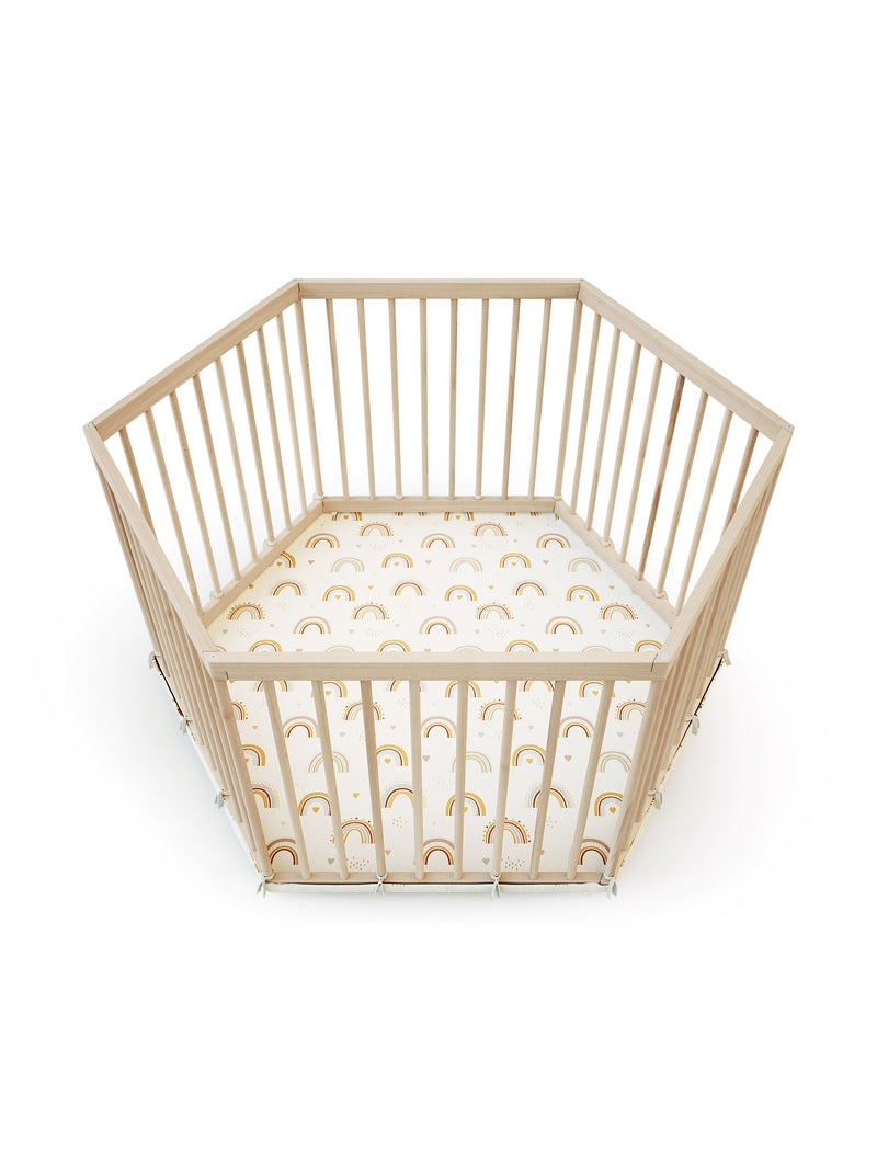 WEBABY - Parc bébé hexagonal en bois ALVEO - 125 x 109 x 65 cm Beige - Kiabi