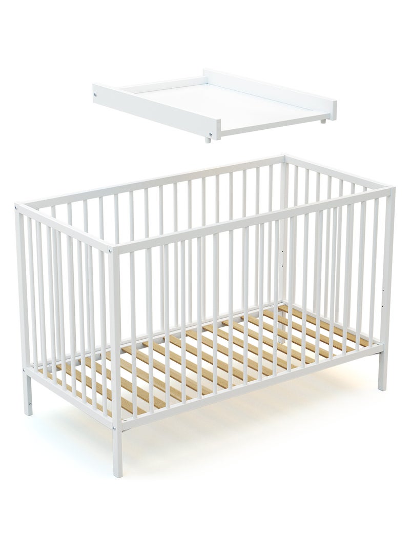 WEBABY - Plan à langer amovible MONA pour lit bébé en bois 60 x 120 cm Blanc - Kiabi