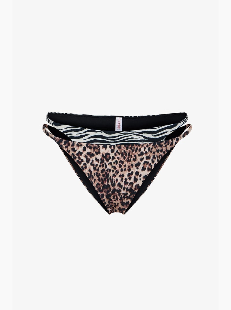 Wild bas de bikini à côtés superposés et imprimé léopard, taille mi-haute penti Noir Blanc - Kiabi