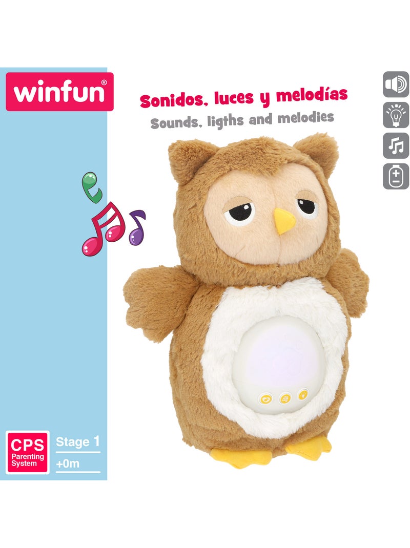 Winfun hibou en peluche avec lumières et sons apaisants Marron - Kiabi