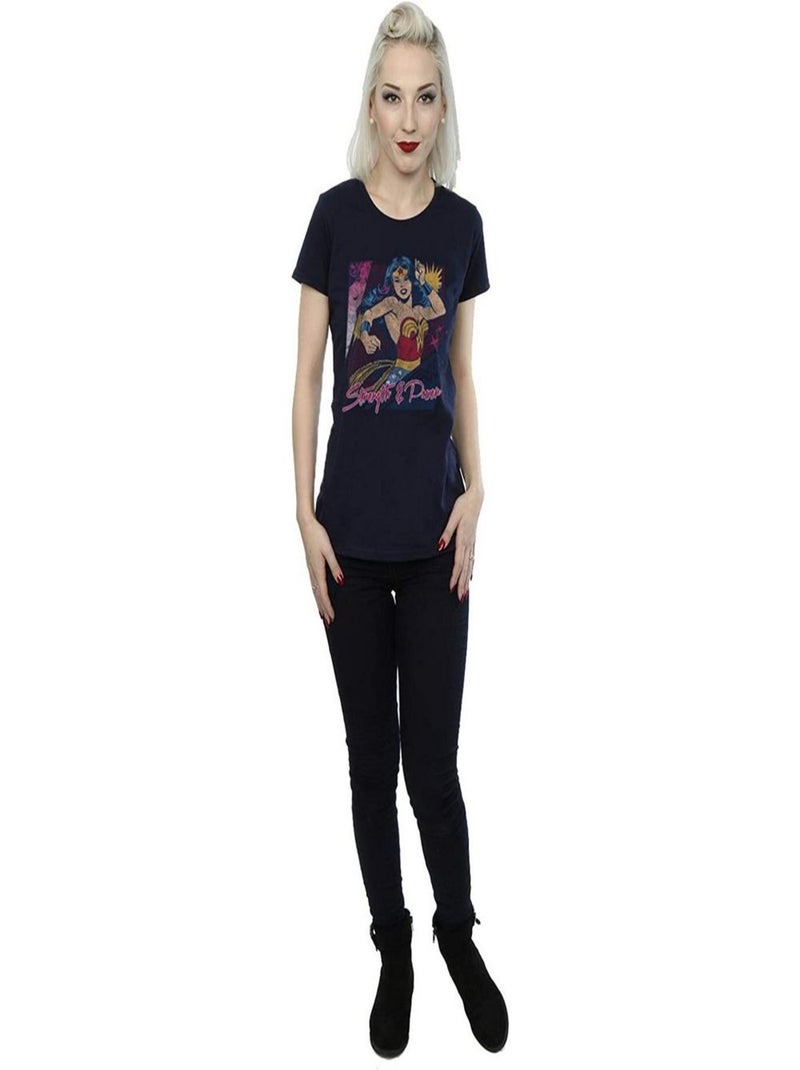Wonder Woman - T-shirt STRENGTH AND POWER Bleu marine - Kiabi
