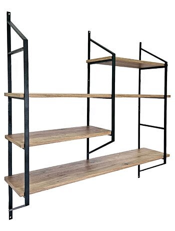 YOMI Etagère murale design en métal - 4 rangements - bois et noir