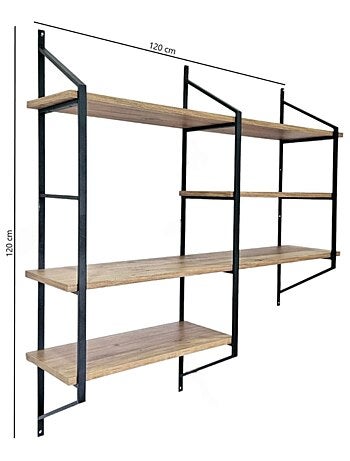 YOMI Etagère murale design en métal - 4 rangements - bois et noir