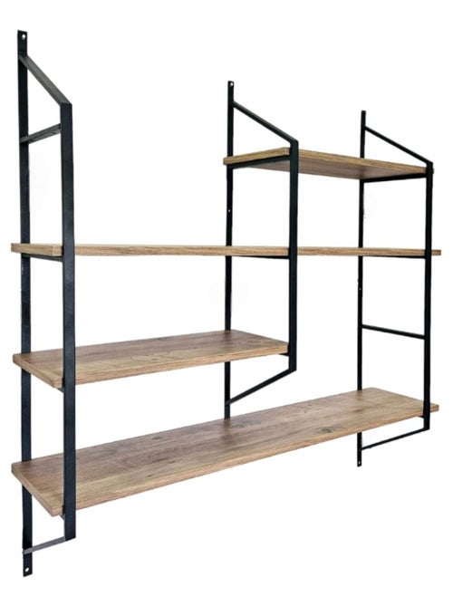 YOMI Etagère murale design en métal - 4 rangements - bois et noir - Kiabi