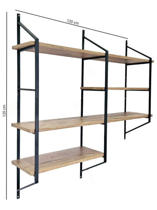 YOMI Etagère murale design en métal - 4 rangements - bois et noir - Kiabi