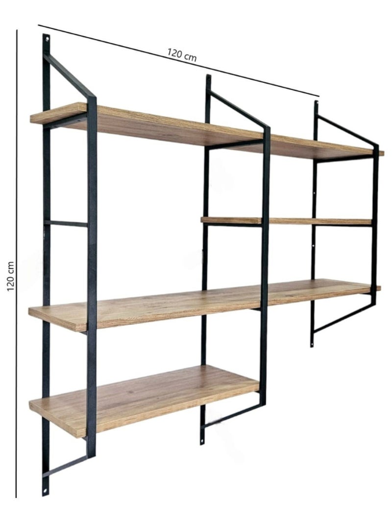 YOMI Etagère murale design en métal - 4 rangements - bois et noir Beige - Kiabi