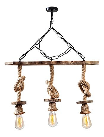 ZYA Suspension rustique filaire 3 lampes cordes et bois