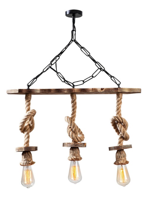 ZYA Suspension rustique filaire 3 lampes cordes et bois - Kiabi