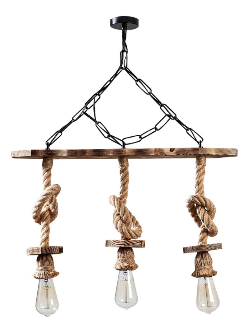 ZYA Suspension rustique filaire 3 lampes cordes et bois Marron - Kiabi